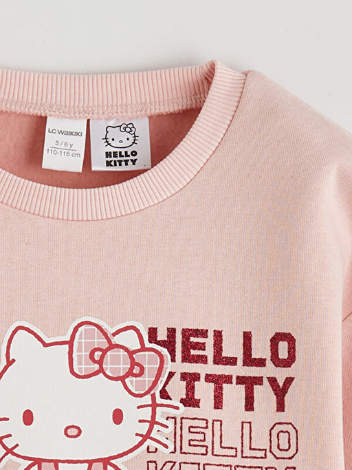 Bisiklet Yaka Hello Kitty Bask?l? K?z ?ocuk Sweatshirt