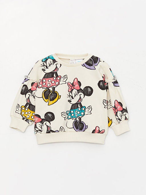 Bisiklet Yaka Uzun Kollu Minnie Mouse Bask?l? K?z Bebek Sweatshirt ve Pantolon 2li Tak?m - Waikiki фото 2