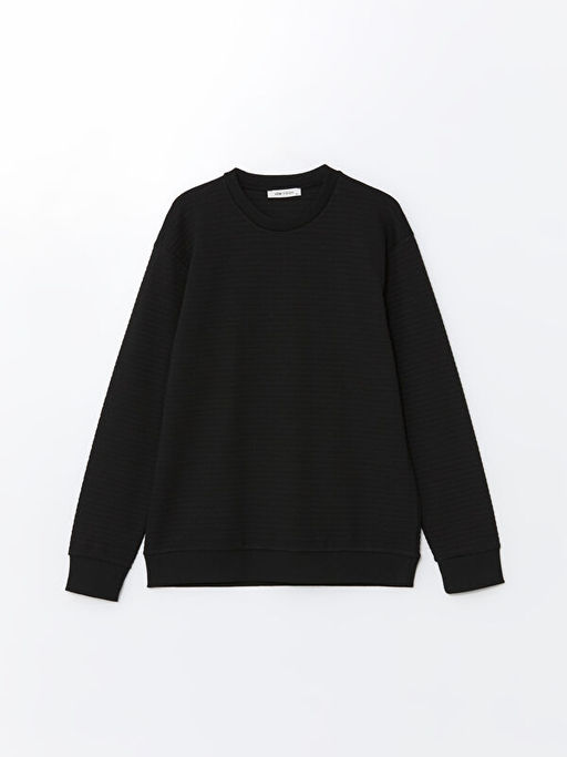 Bisiklet Yaka Uzun Kollu Erkek Dokulu Sweatshirt