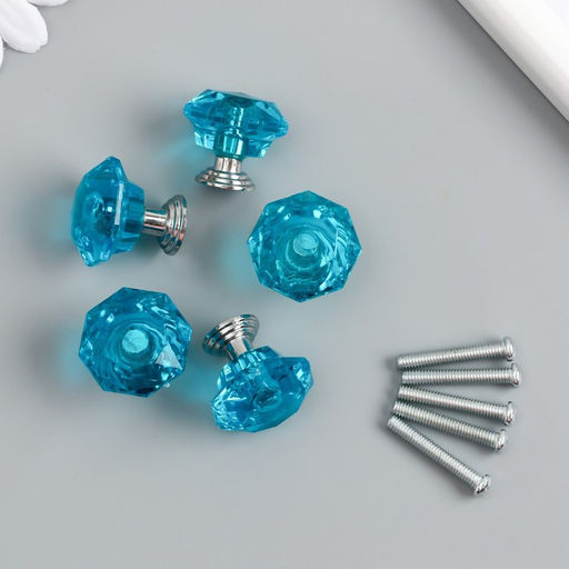 Цена за 5 шт. Ручка для шкатулки металл Кристалл сине-зелёный серебро 2,6х2,6х2,4 см - Арт узор фото 4