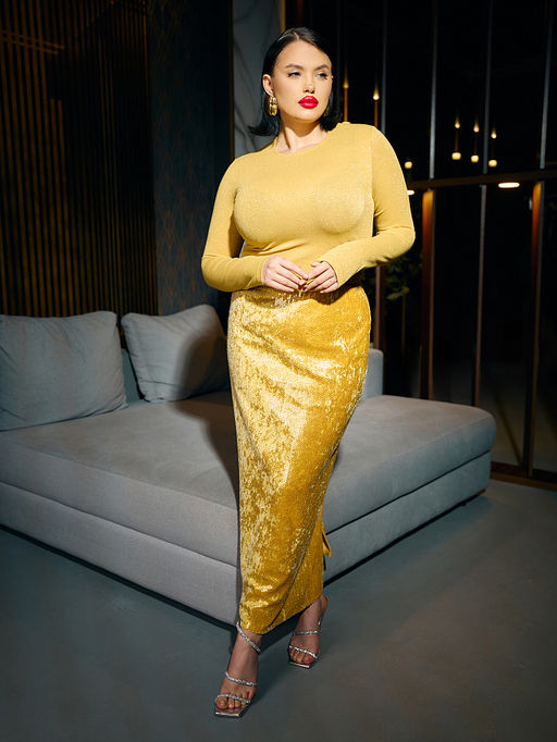 Юбка Mark Formelle x Ольга Бузова желтая с пайетками  фото 6