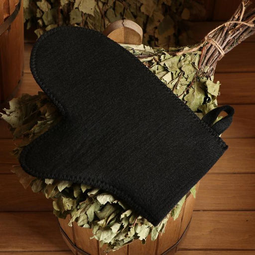 Рукавица для бани и сауны, полиэфир, чёрная