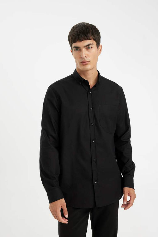 Оксфордская рубашка с воротником поло и длинным рукавом стандартного кроя - Defacto фото 11