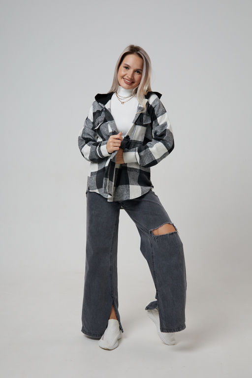 Рубашка женская в клетку с капюшоном РЖКК-01