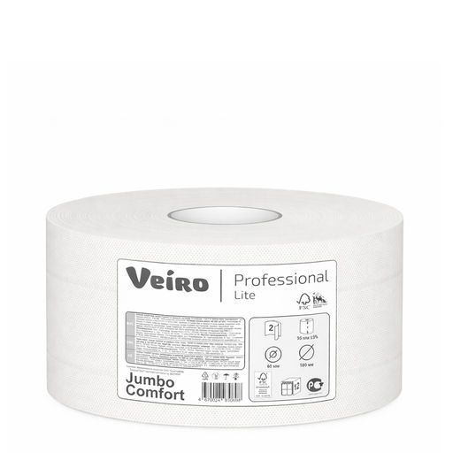 Туалетная бумага Veiro Professional Lite 2-сл.(125*95мм) в средних рулонах 1*12 арт. Jumbo Comfort