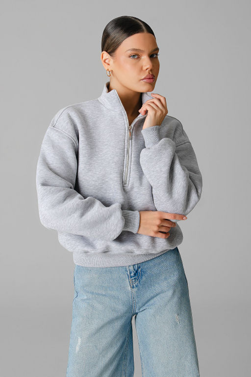 Арт. 1904 Свитшот женский с начесом полузамок 42-50 (5 шт) Цвет:серый меланж - Калинка фото 6