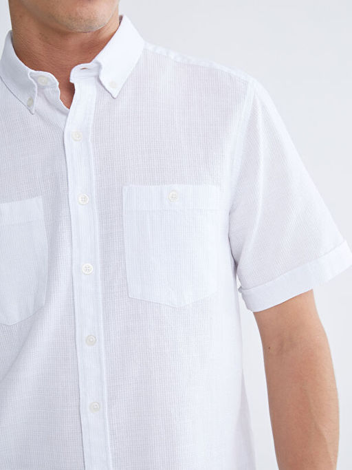 Regular Fit K?sa Kollu Erkek Dokulu G?mlek
