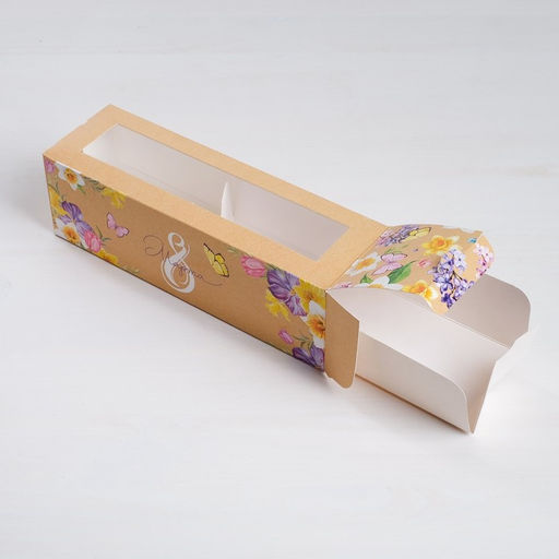 Цена за 5 шт. Коробка для макарун, кондитерская упаковка, 8 марта 18?5.5?5.5 см