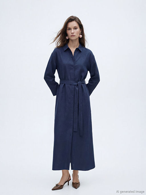 Ku?akl? Keten Kar???ml? G?mlek Elbise