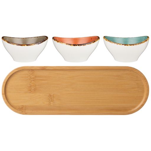 Набор салатников Bronco Nature 4 предмета на деревянной подставке  фото 4