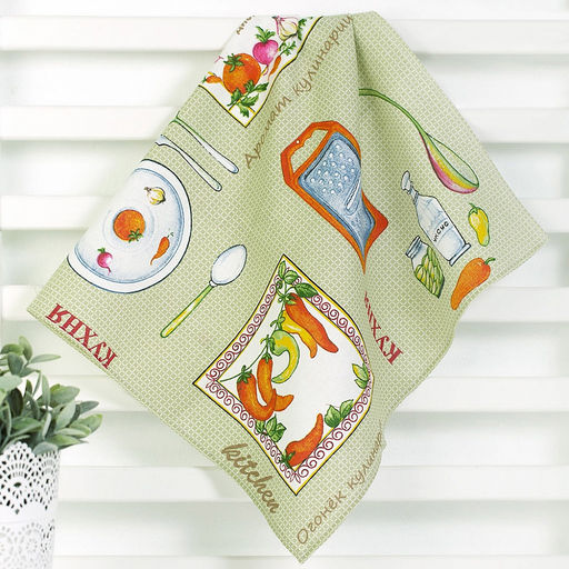 Полотенце кухонное рогожка 48х62см "Кухня", 171г/м2, хлопок 100%, комплект 3шт, "Домашняя мода" (Россия)