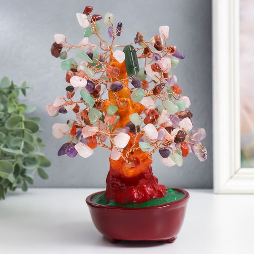 Бонсай декоративный «Разноцветное денежное дерево в овальном горшке», 196 камней, 23×9.5×19 см