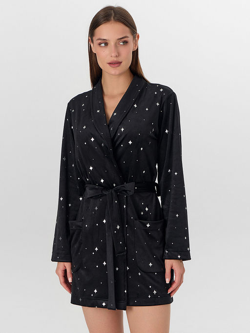 Халат женский черный с узором звезд - Mark formelle фото 5