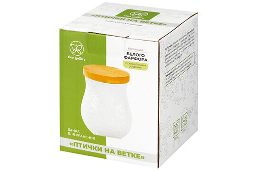 Банка д/хранения 700 мл 10,5*10,5*13 см Птички на ветке + дерев. крышка с силик. упл. - Elan gallery фото 13