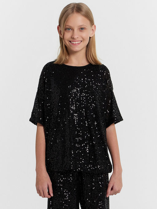 Блузка для девочек черная в пайетки - Mark formelle фото 3