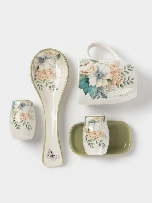 Набор для специй Доляна Цветы, 2 предмета: солонка, перечница 130 мл, доломит, белый  фото 7