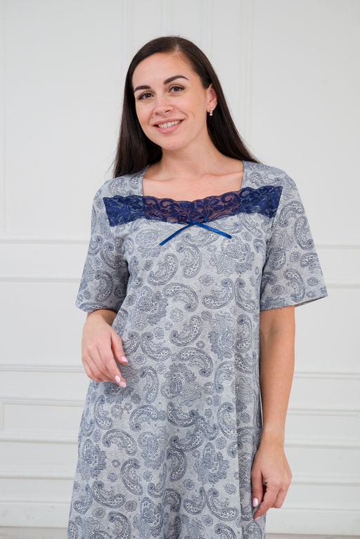 Ночная сорочка из кулирки Кружевница огурчик сине-васильковый - Амадэль фото 5