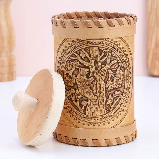 Туес «Медведь», 8×8×12, береста