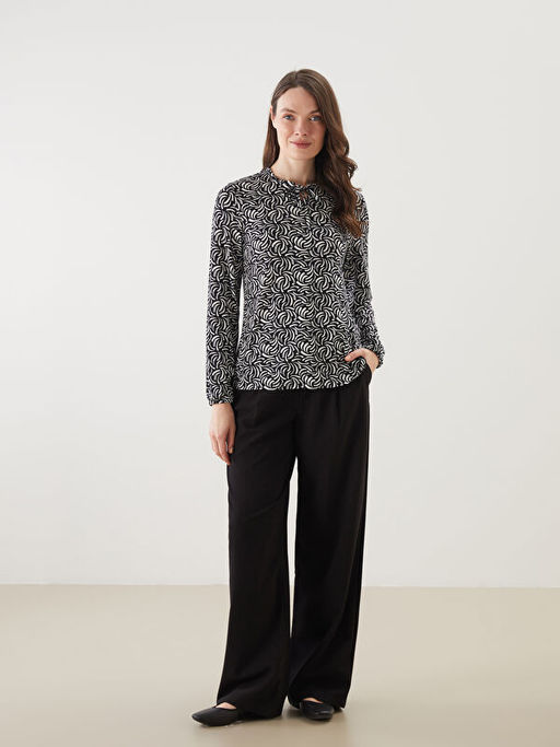 Ba?lamal? Yaka Desenli Kad?n Bluz