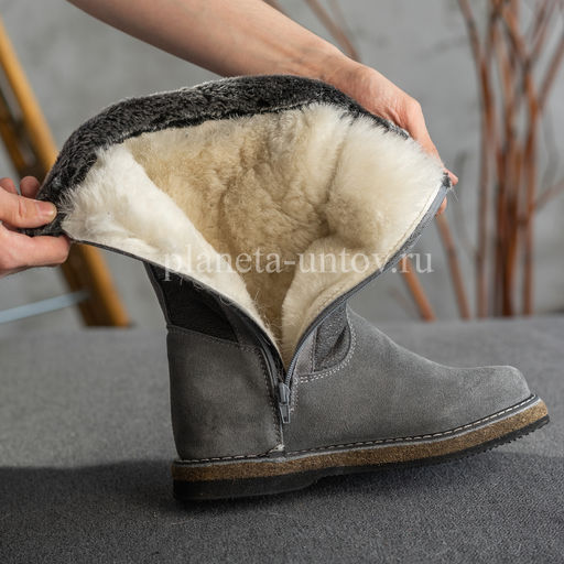 ВИДЕООБЗОР Сапоги унты натуральная замша, натуральная овчина, серые, войлочная подошва - Мирунт фото 18