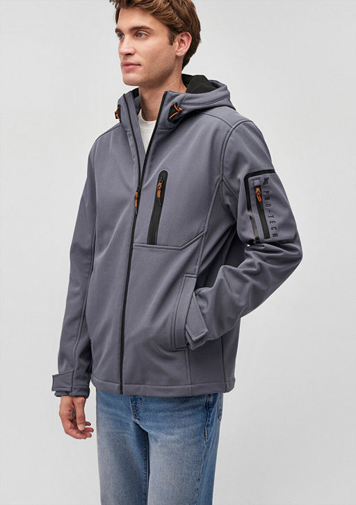 Kapusonlu Gri Ceket - Mavi фото 2