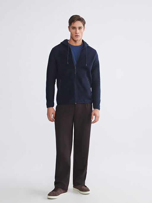 Kap??onlu Uzun Kollu Polar Erkek Fermuarl? Sweatshirt