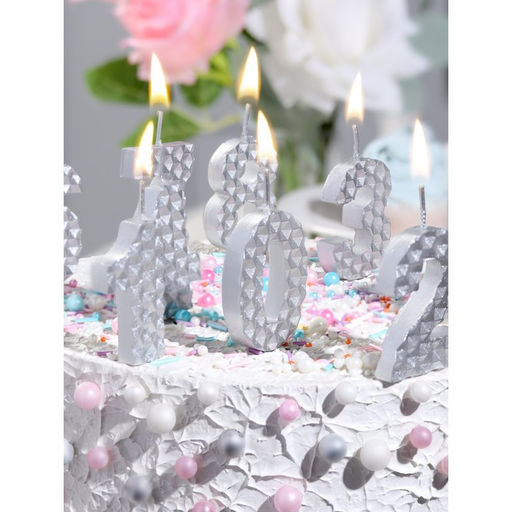 Свеча в торт на шпажке «Соты», цифра 0, 7 см, серебро