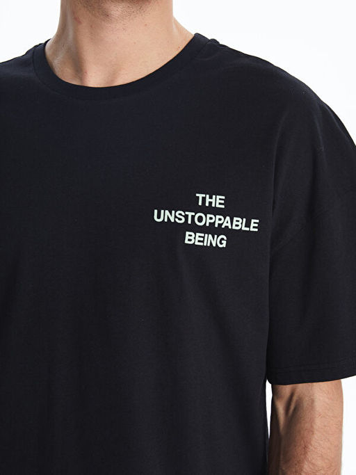 Bisiklet Yaka Bask?l? Penye Erkek Ti??rt