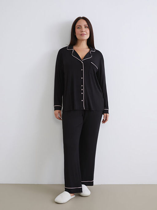 B?y?k Beden G?mlek Yaka Kad?n Pijama Tak?m?