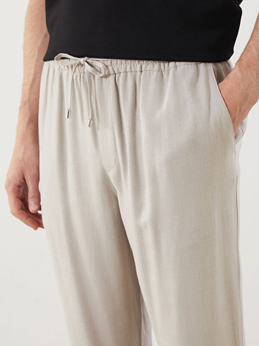 Standart Kal?p Keten Kar???ml? Erkek Pantolon