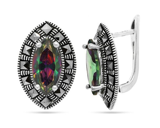 Серьги из серебра марказит, мистик кварц, SL-AGA1553