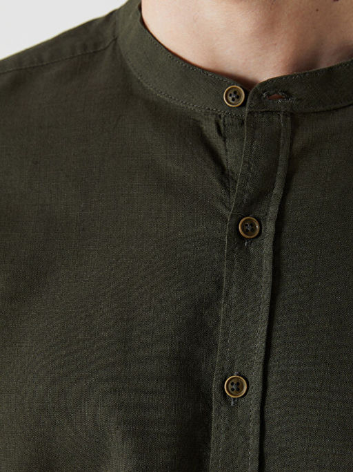 Regular Fit Uzun Kollu Keten Kar???ml? Erkek G?mlek