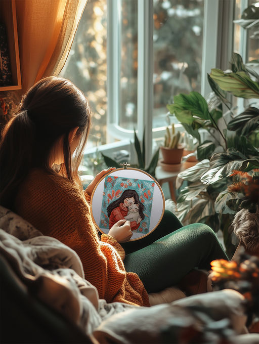 Klart набор для вышивания 8-559 Девушка с котом 12 х 13 см