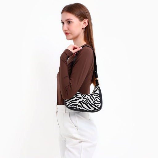 Сумка женская текстильная, 20×23×5.5 см, зебра