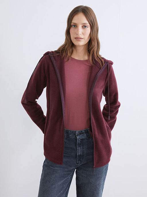 Kap??onlu Polar Kad?n Fermuarl? Sweatshirt