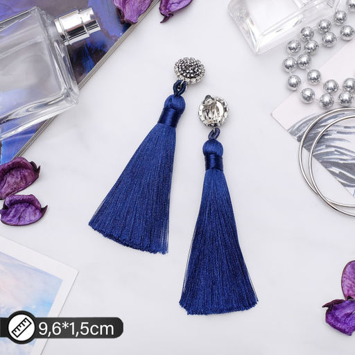 Серьги клипсы для ушей QF «Кисти», синие, 7 см