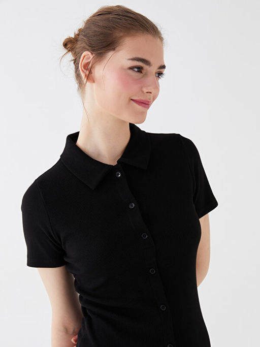 Polo Yaka D?z K?sa Kollu Kad?n Bodycon Elbise