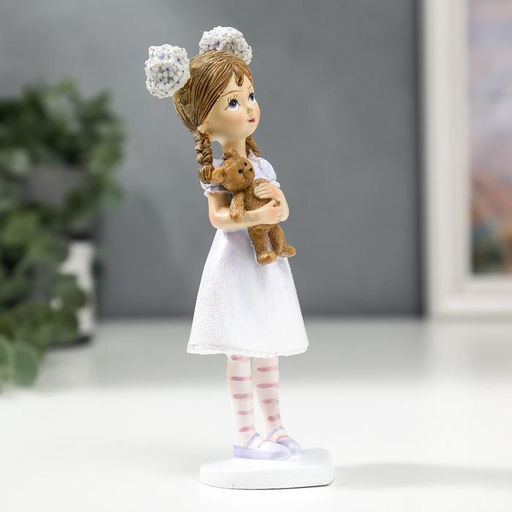 Цена за 2 шт. Фигурка полистоун «Малышка с цветами в волосах, с мишкой», 16×4.5×5.5 см