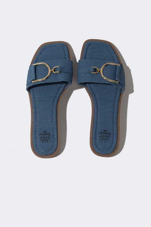 Женские тапочки из искусственной кожи на плоской подошве с одним ремешком - Defacto фото 8