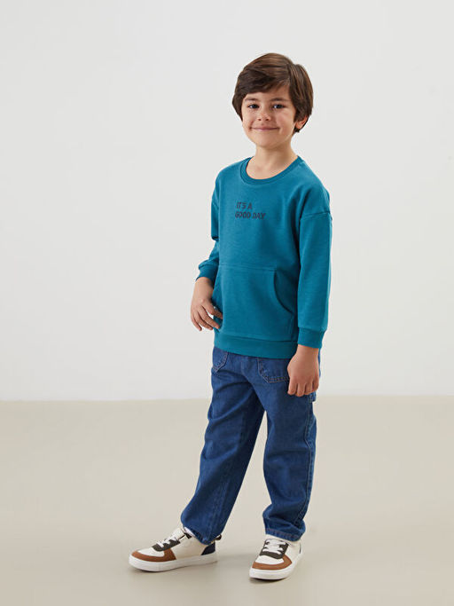 Bisiklet Yaka Uzun Kollu Bask?l? Erkek ?ocuk Sweatshirt