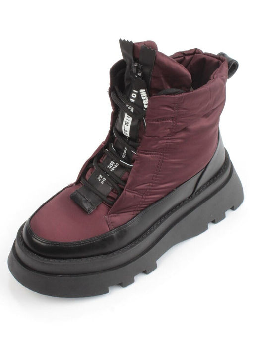 02-FAS16-4Z VINOUS/BLACK Дутики женские (искусственная кожа, плащевая ткань, шерсть)