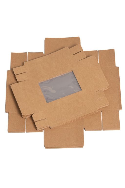 Коробка крафтовая с окошком 22*17*7,5 см (12 шт) SF-7116, натуральный - No name фото 2