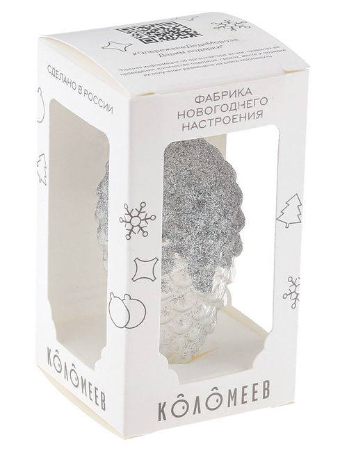 (цена за 6 шт) Елочное украшение Шишка в снегу 8см б.уп. СЕРЕБРО - Коломеев фото 2