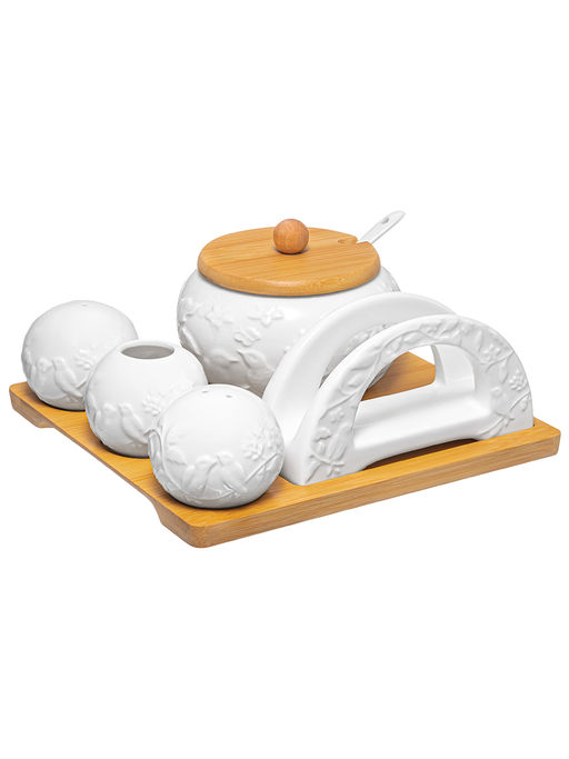 Набор 5 пр. 20,5*19,5*9,5 см "Птички на ветке"- Сахарн+Вазочка п/зуб.+набор д/спец. 2 пр, салфетниц