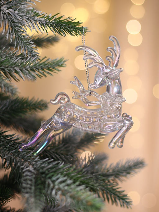 Ёлочная игрушка Зимнее волшебство. Олень резной, 10.512 см, прозрачный перламутр  фото 8