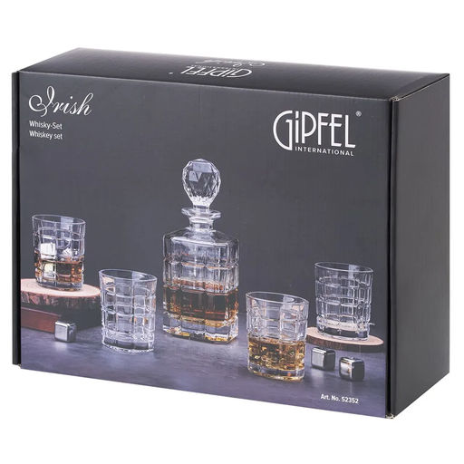 52352 GIPFEL Набор для виски IRISH: графин 850мл, 4 бокала 260мл. Материал: хрустальное стекло