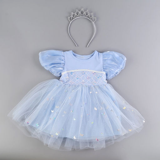 Карнавальный костюм «Снежинка»: ободок, платье голубое, рост 104-110 см