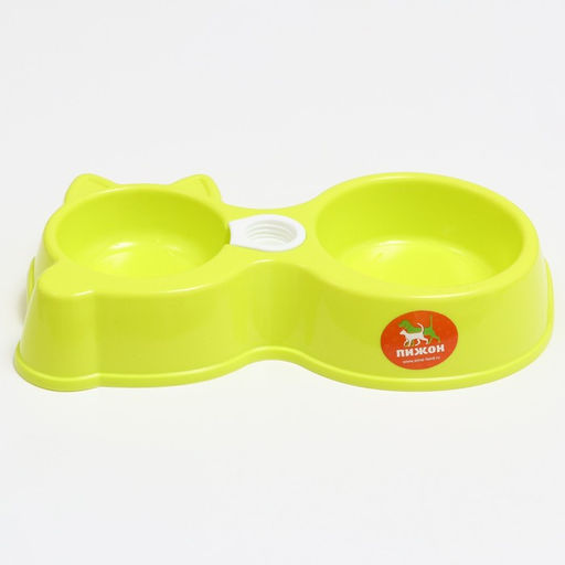 Миска двойная Киска под бутылку 300 мл/100 мл, зелёная - Пижон фото 2