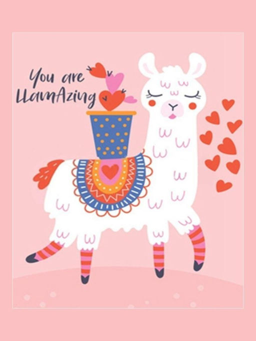 Алмазная мозаика без подрамника "Лама с сердечками", 15х20 см