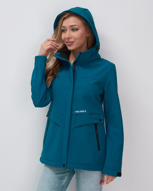Ветровка спортивная женская с капюшоном softshell синего цвета 9566S